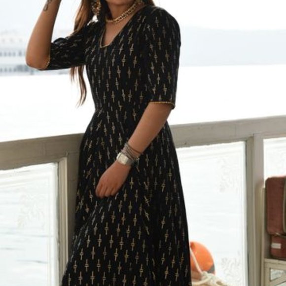 Black Cotton Traditional Indian Dress XS - Picture 7 of 7